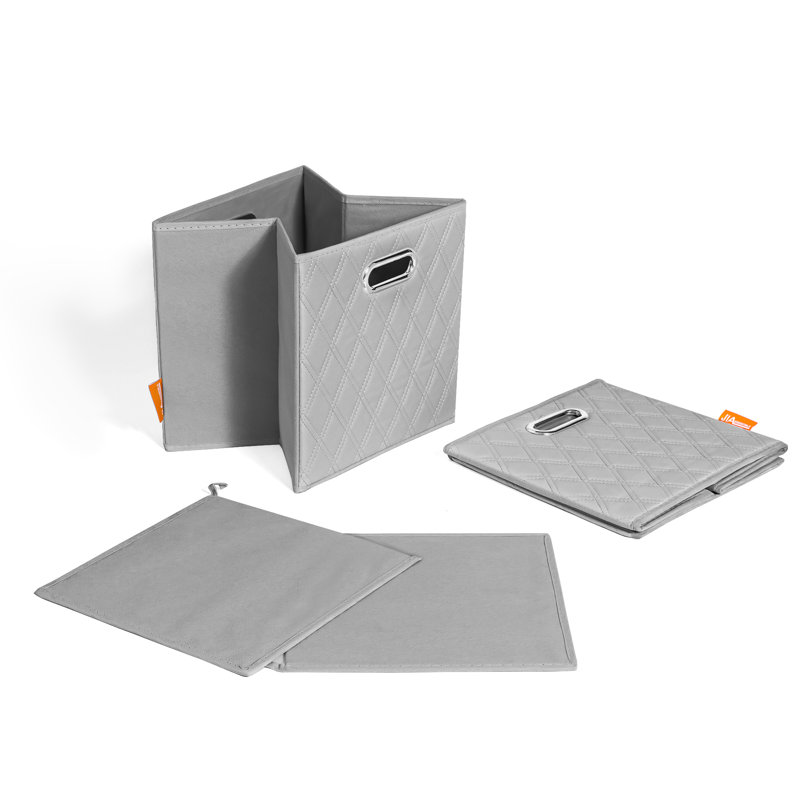 Jiaessentials Faux Leather Cube or Bin Set, Grey, 13" H x 13" W x 13" D