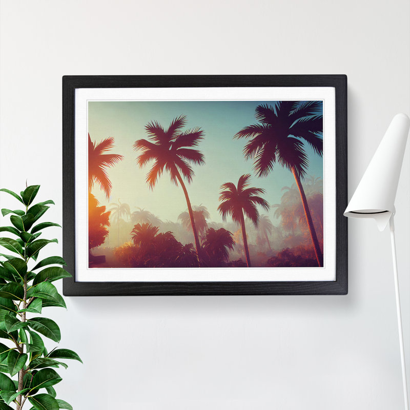 Revered Palm Trees - Single Picture Frame Print, 46cm H x 64cm W x 2cm D, Black Framed