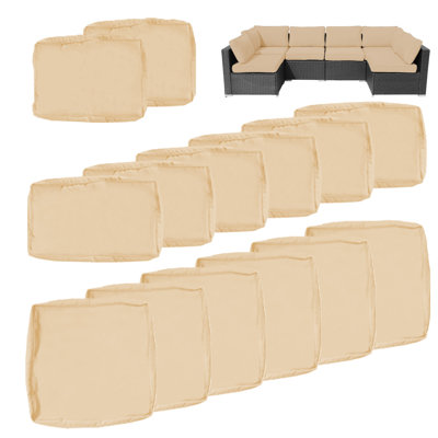 14 housses de coussin de patio en osier pour l'extérieur seulement 14 pièces, 6 housses de coussin de siège, 6 housses de dossier, 2 housses d'accoudoirs, housses de coussin de remplacement en polyester imperméables, lavables à la machine, aucune housse de coussin en mousse incluse (25,6 x 25,6 x 3,9 po)