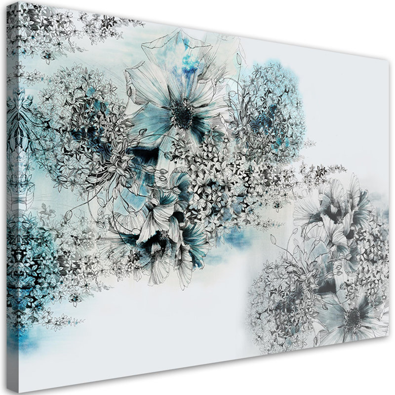 Blue Flowers Abstraction 1 Piece Wall Art on Canvas, 70cm H x 100cm W