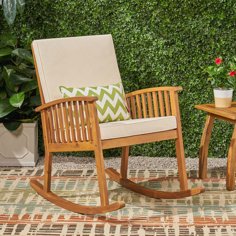Chaise berçante d'extérieur en bois, Beige, Brun