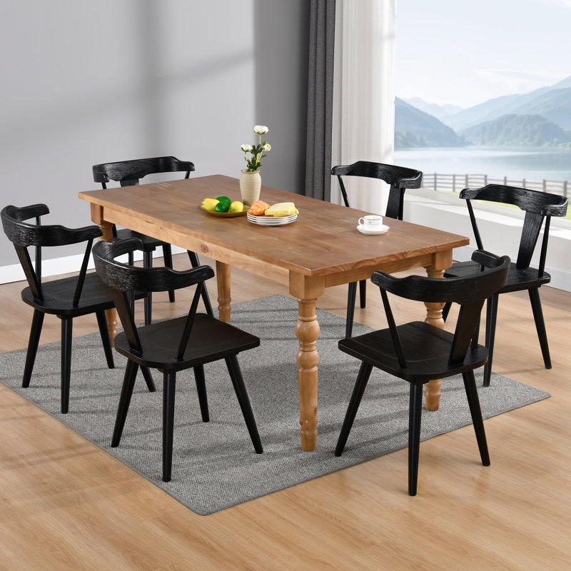 Black Solid Wood Dining Arm Chairs With Curved Back, 6