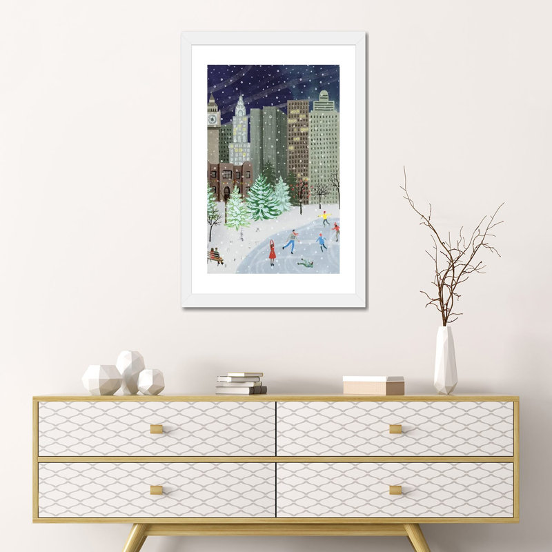 «Christmas in the City I» par Grace Popp - impression d'art graphique, H 24 po x l 16 po x P 1 po, Papier encadré blanc