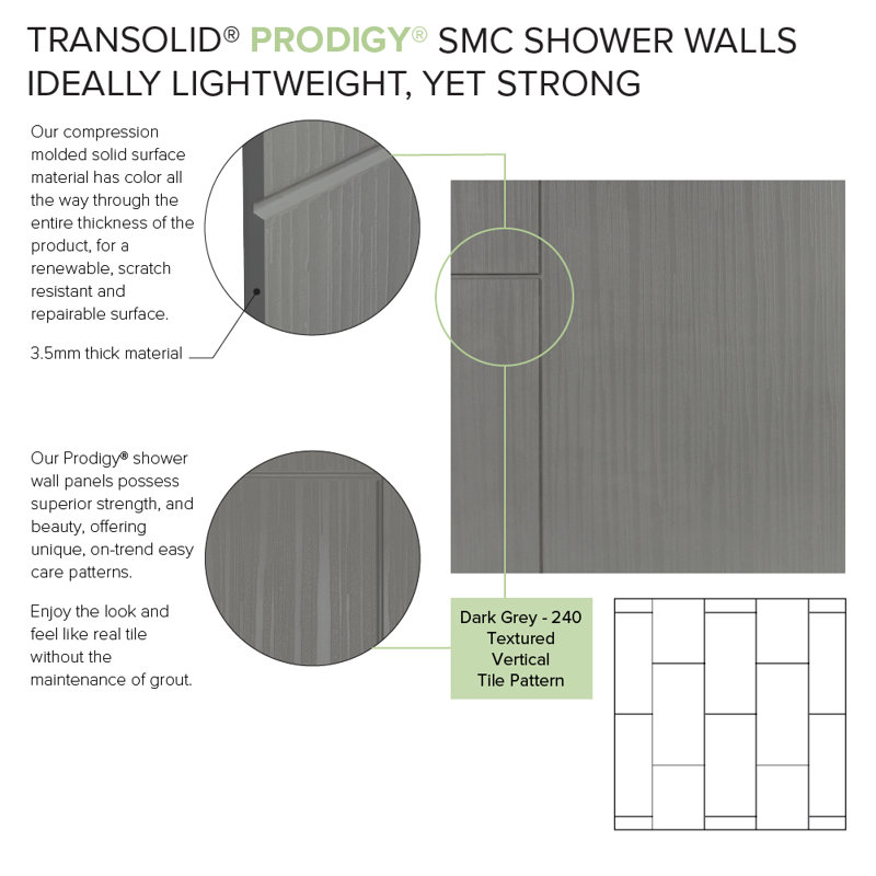Prodigy 72" High Dark Grey Vertical Tile Shower Wall Kit