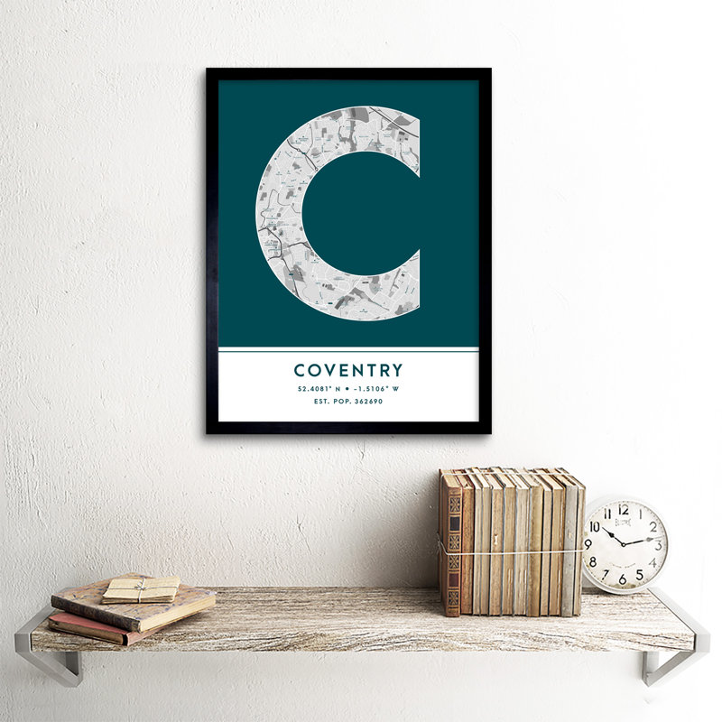 Coventry City Map Coventry Teal by Wee Blue Coo - Single Picture Frame Typography