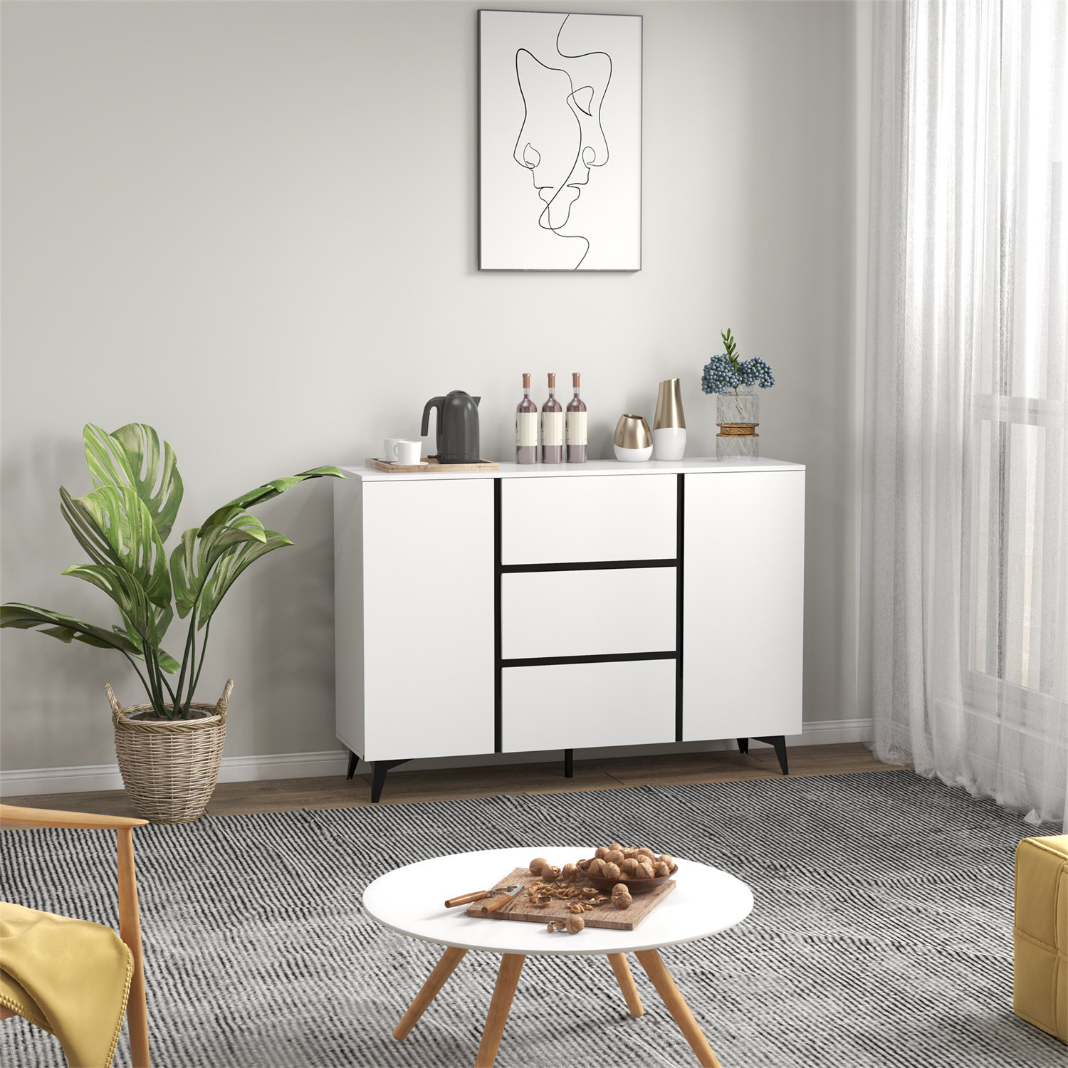 cozypony Luxury Sideboard Buffet Cabinet With 3-Drawers, 2-Doors ...