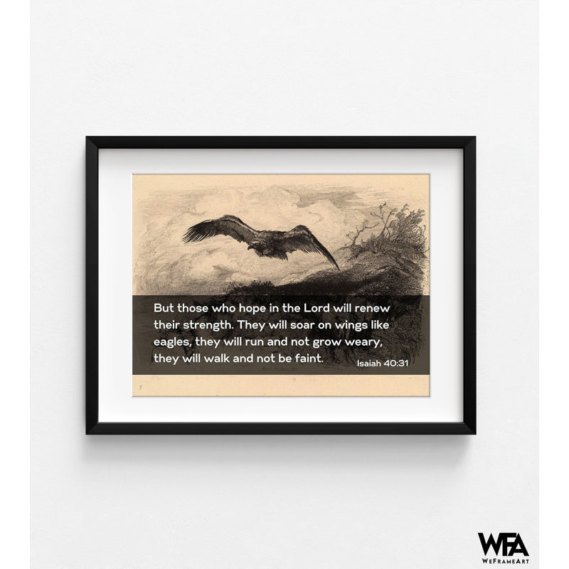 Aigle qui vole par Karl Bodmer, citation du verset de la Bible Esaïe 40:31, affiche encadrée, esquisse d'oiseau