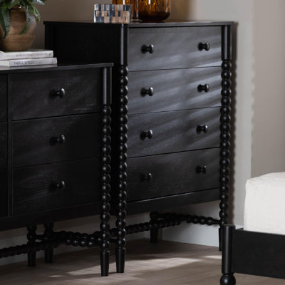Armoire de rangement verticale à 4 tiroirs avec cadre perlé et base surélevée pour chambre Baxton Studio Brantley