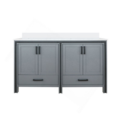 Meuble-lavabo double gris foncé 60 po X P 22 po D, avec plateau en quartz blanc
