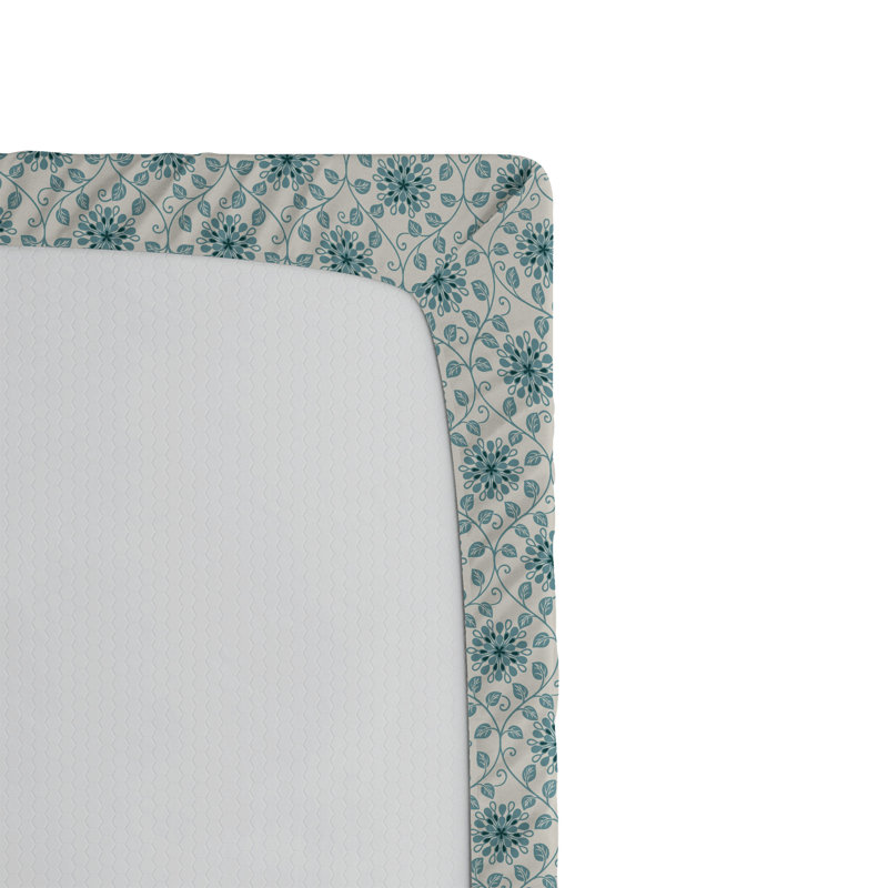 Ambesonne Fitted Sheet, Full Fitted Sheet, Cadet Blue/Petrol Blue Floral