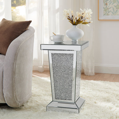 Table de bout en miroir avec incrustation de cristal, table d'appoint moderne, table d'appoint, petite table basse carrée