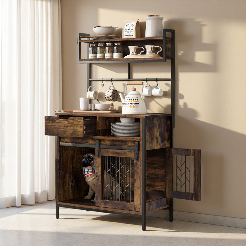 Armoire de rangement latérale 2 en 1 pour chien, armoire de cuisine avec rangement, niche pour chien avec placard