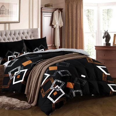 6-Piece Modern Geometric Comforter Set with Sheets & Decorative Pillow Covers, Black & Brown Square Quilted Bedding, Microfiber All-Season Quilt, Water Repellent & Pet Friendly (Cal King, Black Geometric)