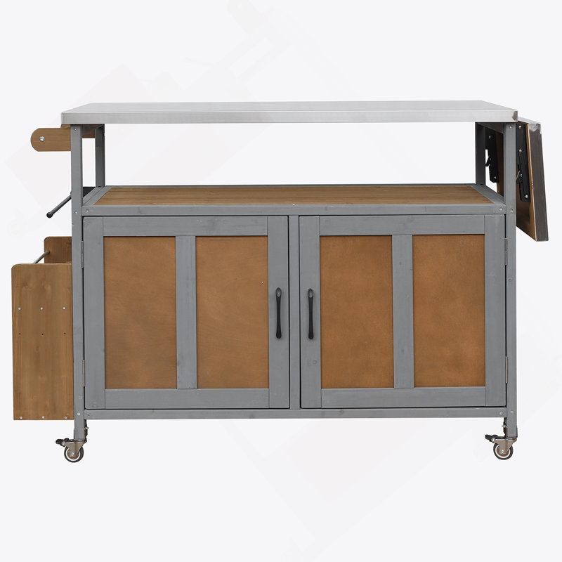 Foldable Outdoor Kitchen Island With Lockable Wheels, Storage, And Towel Rack For Patio Cooking, Espresso+Grey, Espresso/Gray