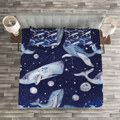 Aeleen Navy/Blue/White Microfibre Bedspread Set