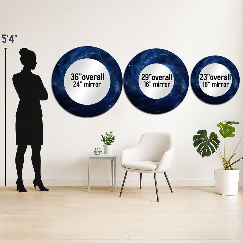Blue Swirl Wave Spiral IV - Abstract Spirals Decorative Mirror, Blue Round Wall Mirror, Printed Metal Art, 23" x 23"