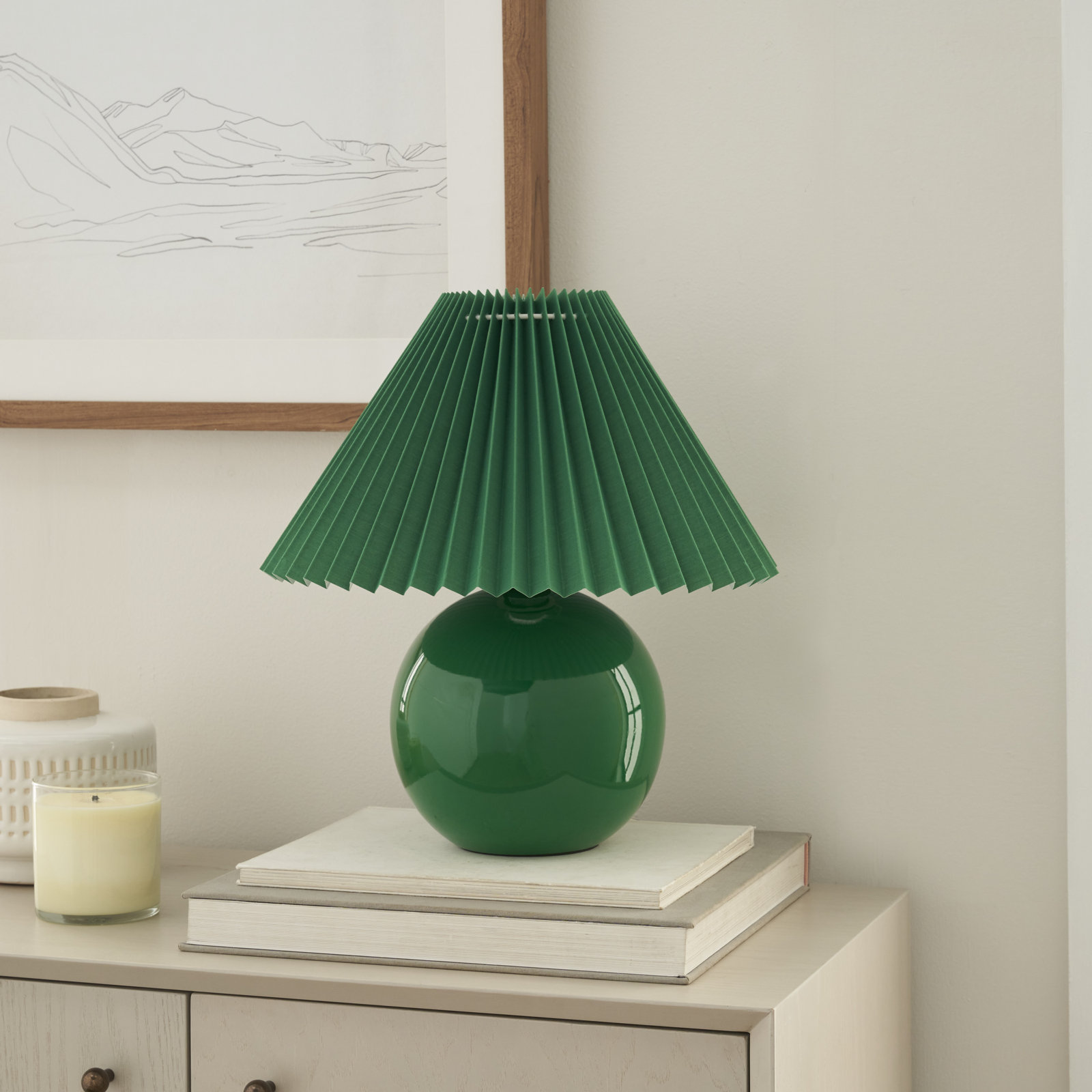Carmel Ceramic Table Lamp, Green, Green