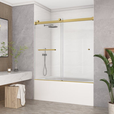 Porte de baignoire coulissante double sans cadre l 60 po x H 60 po avec verre trempé transparent de 5/16 po (8 mm)
