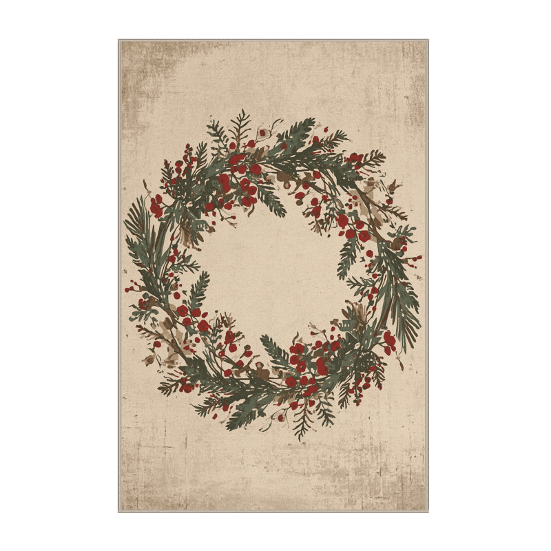 Machine Washable Aguayo Christmas Modern & Contemporary Abstract Rug in Beige – Beige Binding, 5x8