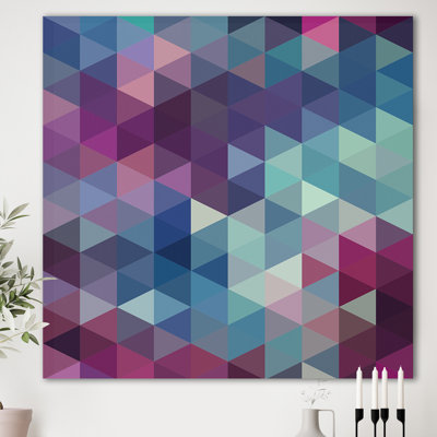 « Géométrie triangulaire dans les nuances de bleu et de magenta », impression sur toile