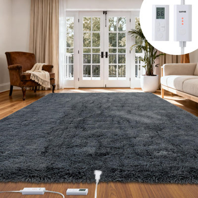 Heating Floor Mat 8x10 ft, Wireless Heated Rug Gaming Rug with 6 Heat Levels & Auto Off, Soft Plush Heating Carpet Foot Warmer for Living Room Bedroom Office Playroom, White