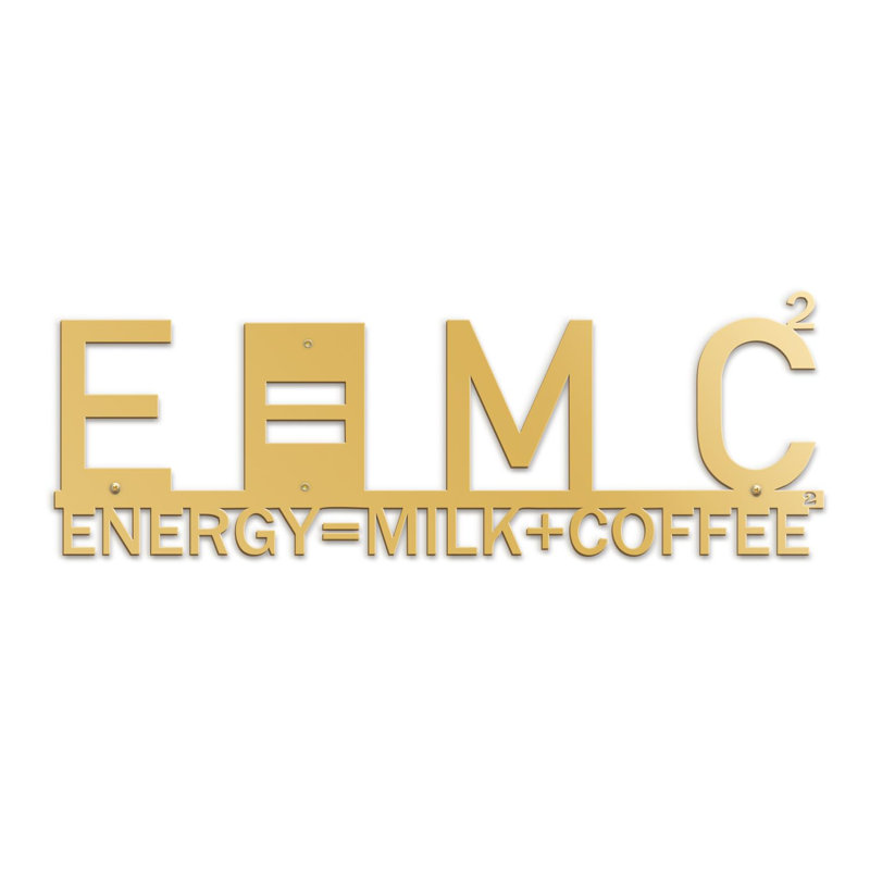 E = MC Energy Milk Coffee Décoration murale abstraite moderne décoration suspendue décoration murale en métal, Doré