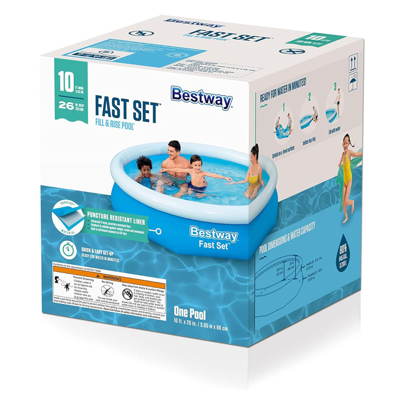 Bestway Fast Set 10' x 26" Above Ground Pool, Round Inflatable Ring Top Pool