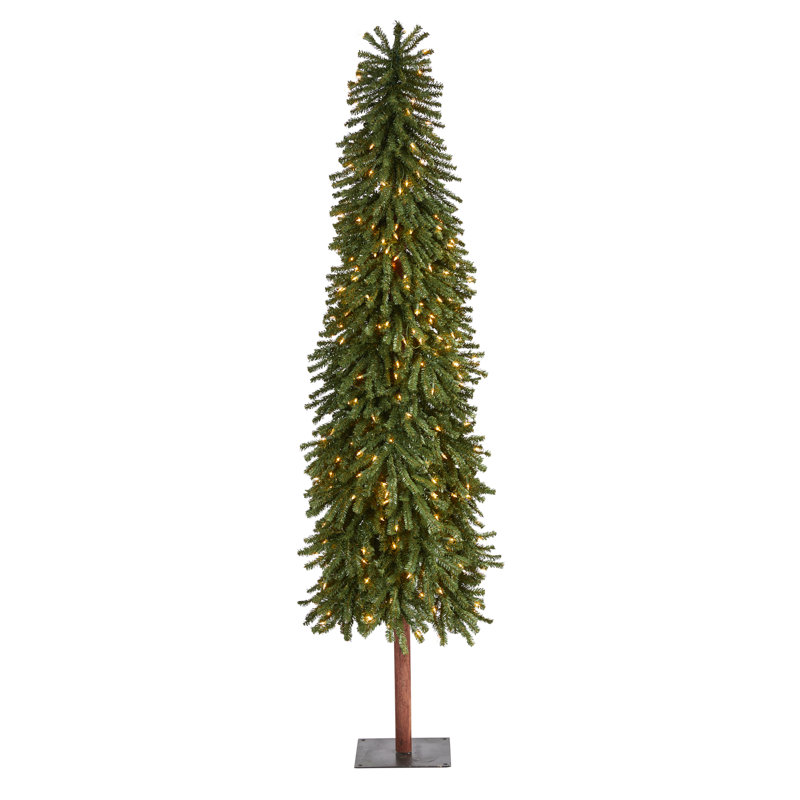 Arbre de Noël artificiel pin vert avec lumières claires/blanches, H 7 pi