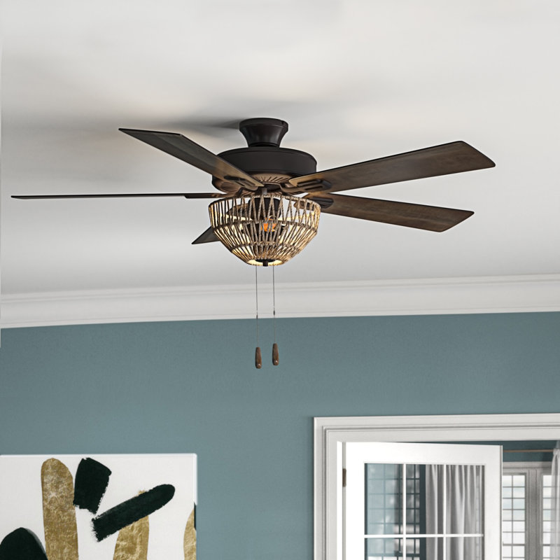 Ventilateur de plafond à 5 pales tissées avec abat-jour 52 po Isabella