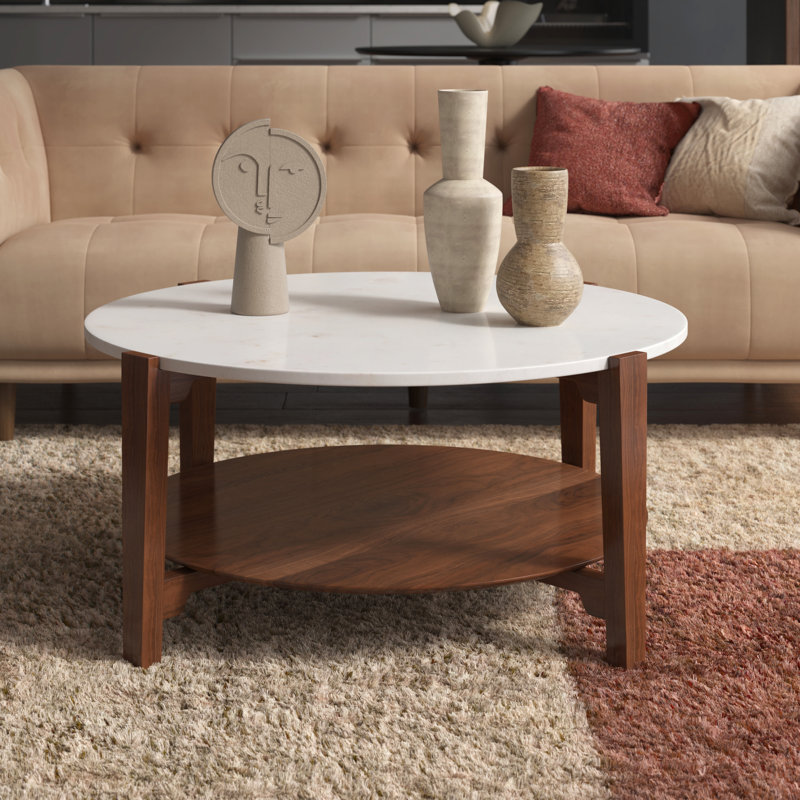 Rozalyn Marble Top Single Coffee Table, White Marble