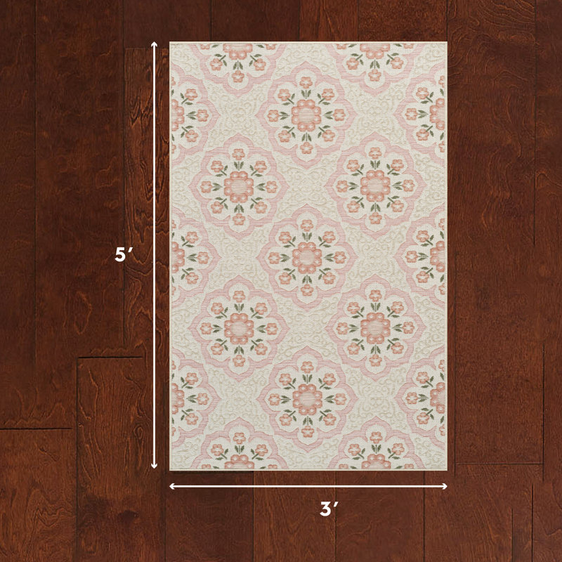 Laura Ashley Doreen Indoor Outdoor Area Rug, 3' x 5', Pink/Beige