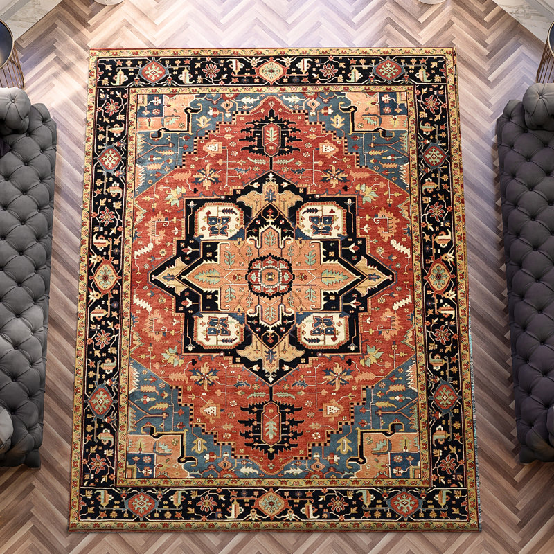 High-Quality Hand-Knotted Red And Blue Area Rug, Rectangle 8' x 10'