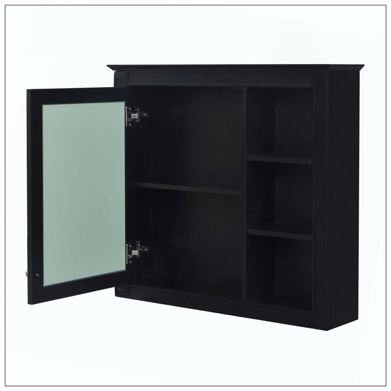 Wall Mounted Medicine Cabinet Mirror 3 Open Bathroom Shelves, Black