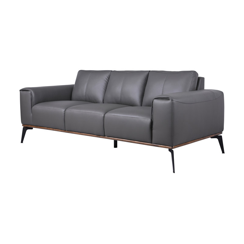 Canapé à accoudoirs carrés en cuir véritable Salpeter, H 33,3 po x l 86 po x P 38 po