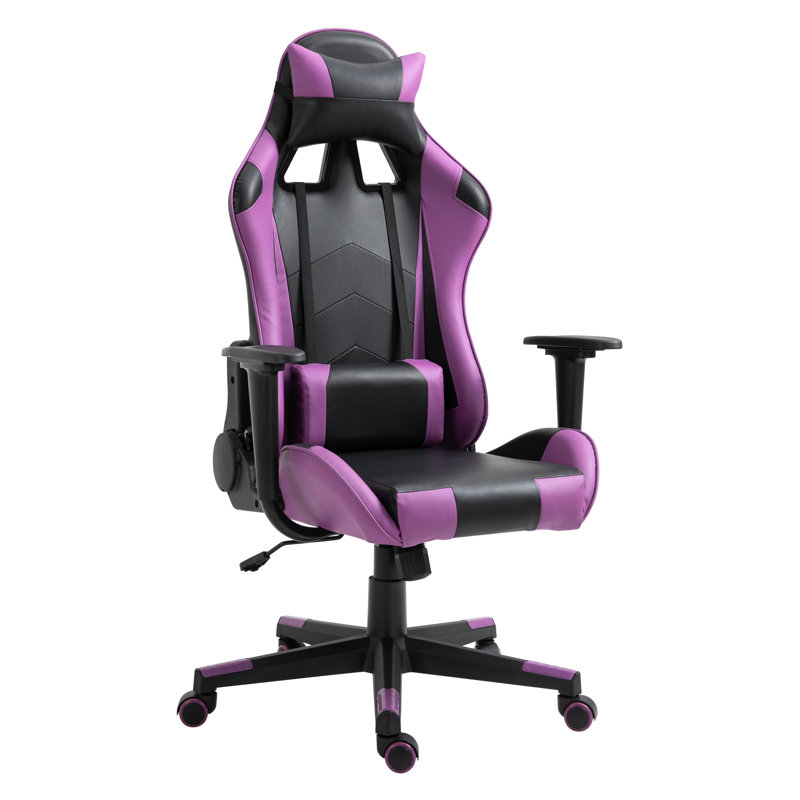 Inbox Zero Adjustable Reclining Ergonomic Swiveling PC & Racing Game Chair, Purple/Black