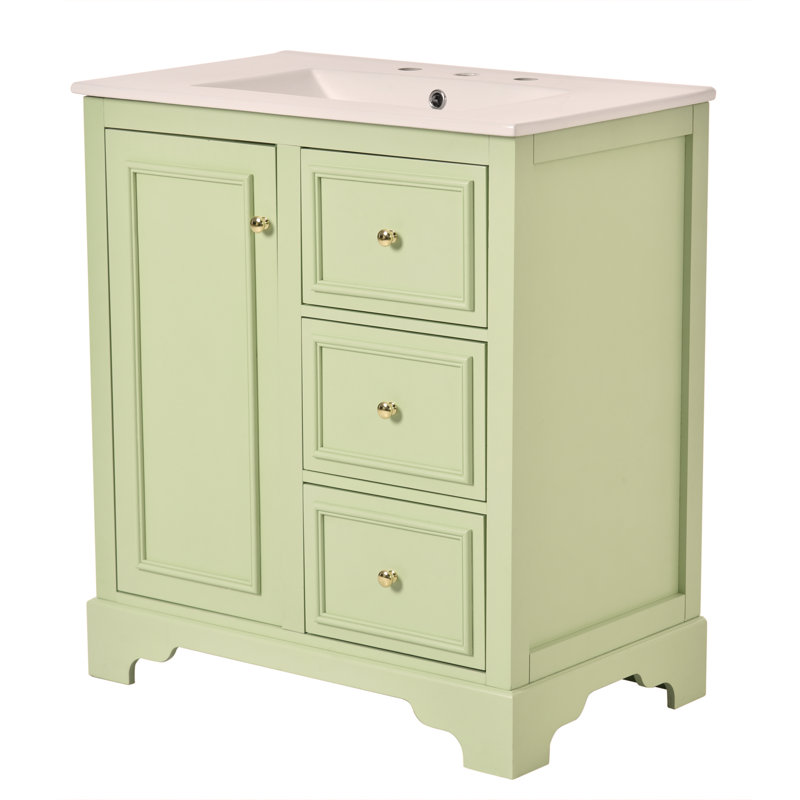 Meuble-lavabo de 30 pouces avec lavabo en céramique, 3 tiroirs et tablettes réglables