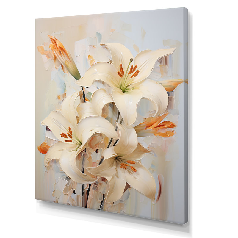 «Beige lys en fleurs» sur toile, Toile tendue, H 20 po x l 12 po x P 1 po
