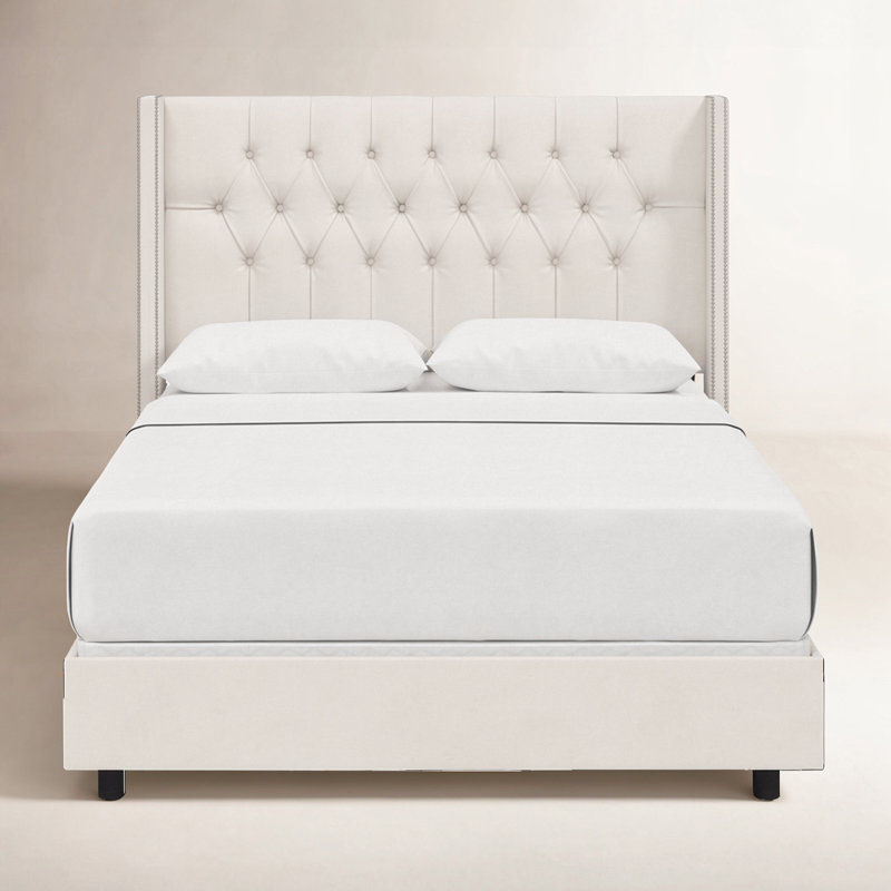 Lit tapissier standard Breckin, Simple, Velours performance gris clair Bella