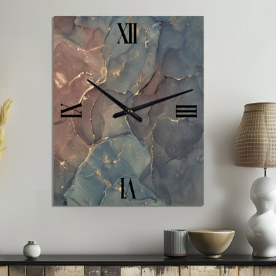 Gris et brun, art abstrait en marbre - horloge murale abstraite en métal