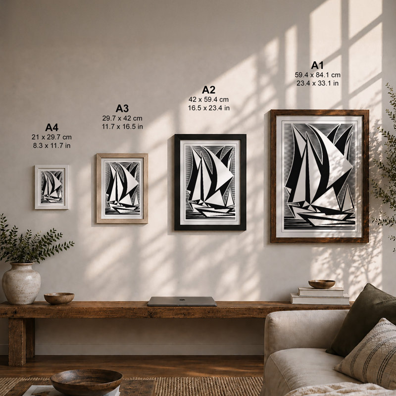 Sailing Vessel In Motion Geometric - Print, Unframed, A2 - 59.4 x 42.0 cm