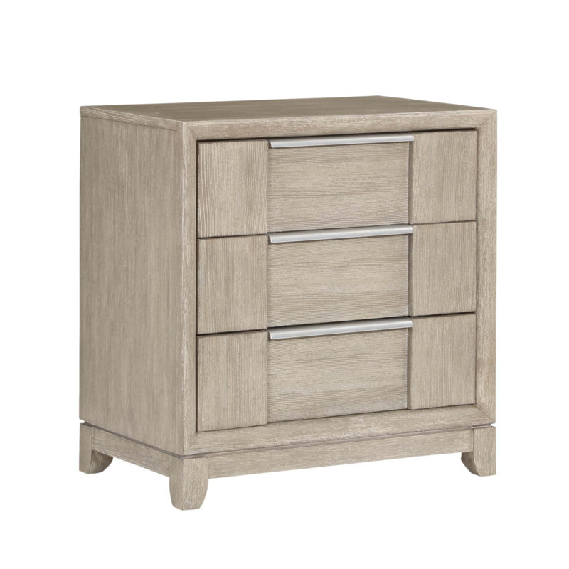 Table de chevet moderne à 3 tiroirs avec port de charge, finition gris clair pour un rangement élégant et pratique