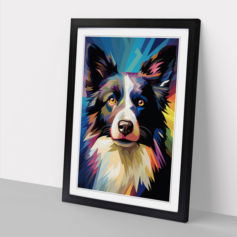 Border Collie Op No.2 - Single Picture Frame Print on Wood, Black Framed, 46cm H x 34cm W x 2cm D