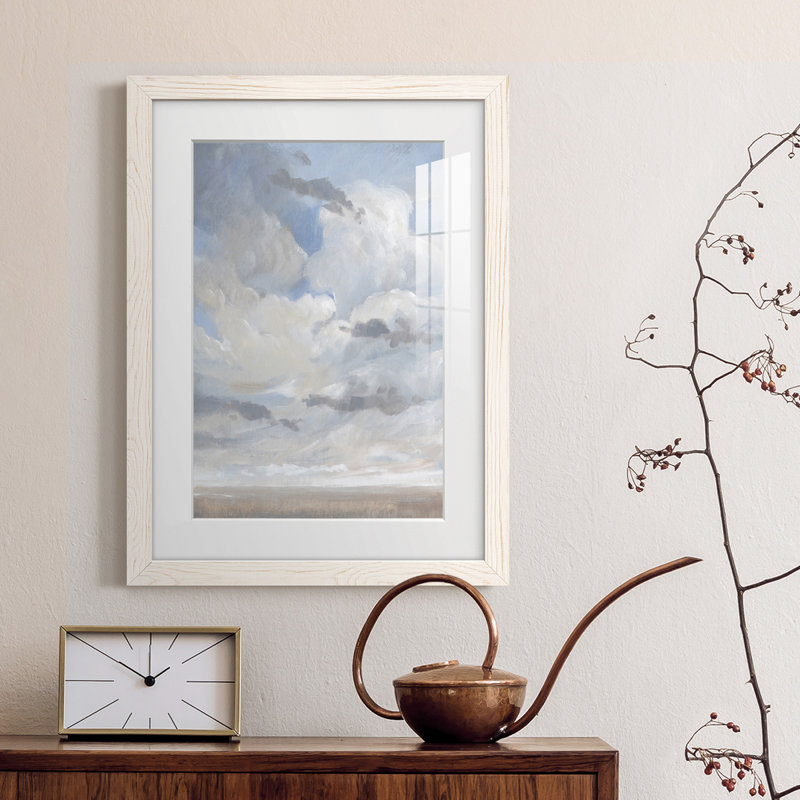 Ciel bleu I - peinture encadrée, Cadre blanc, H 24 po x l 20 po x P 1 po