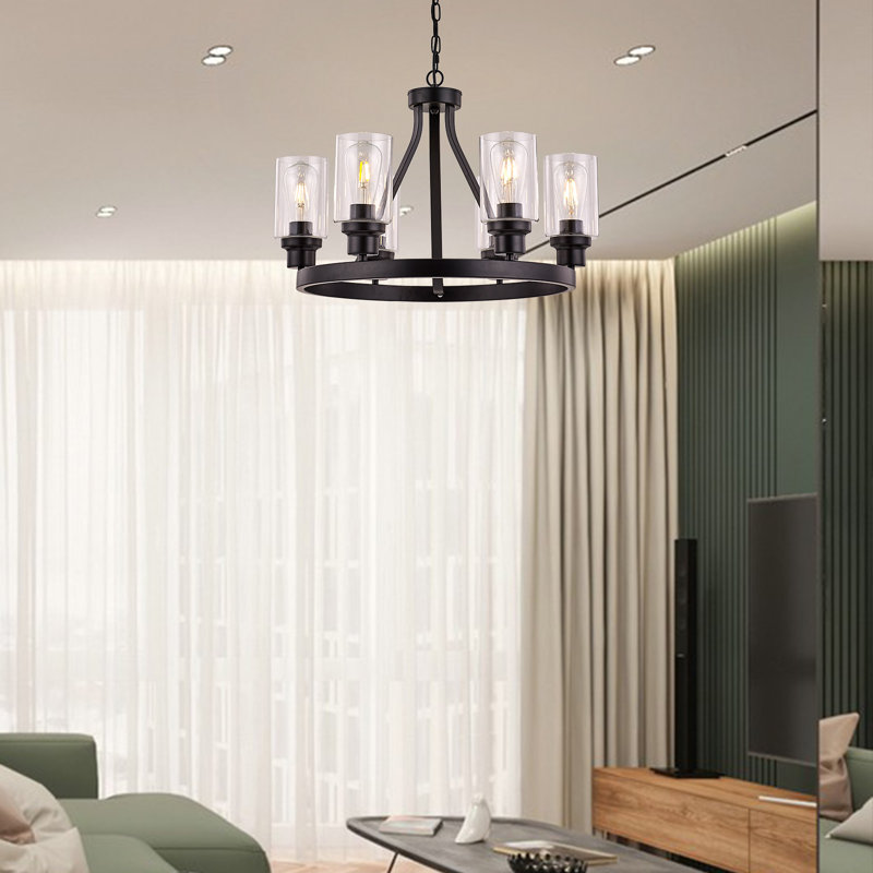Ahsir 6 - Light Dimmable Lantern Wagon Wheel Chandelier, Brushed Nickel