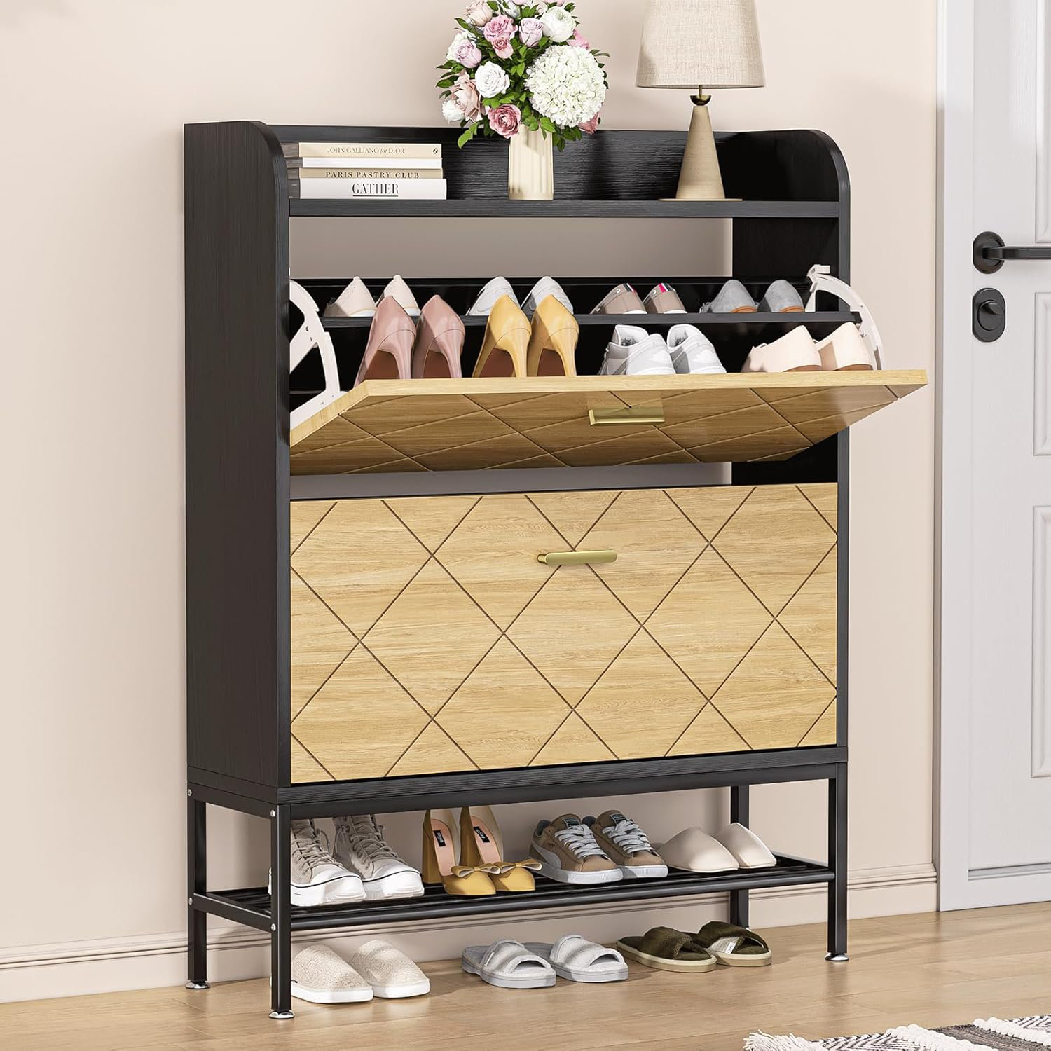 Mercer41 Cabinet With 2 Flip Drawers, Wooden Shoe Organizer, Modern ...