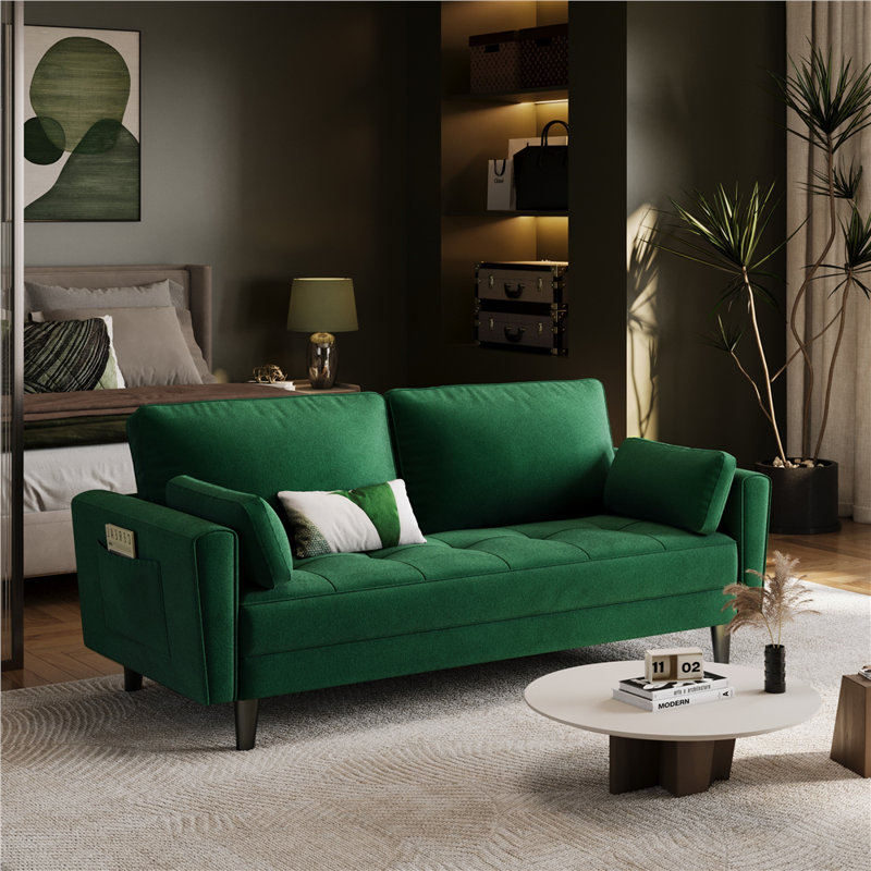 2 Seater Linen Loveseat, Green