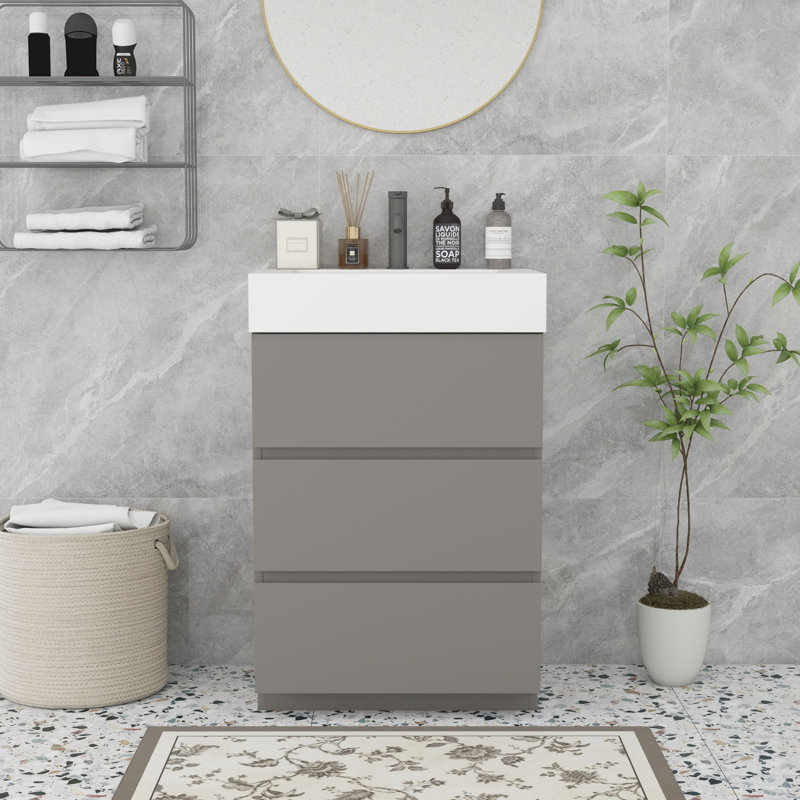 Meuble-lavabo moderne autoportant, Blanc, Gris