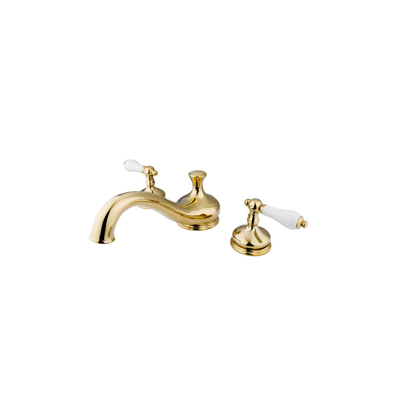 Double Handle Deck Mounted Roman Tub Faucet, Polished Brass