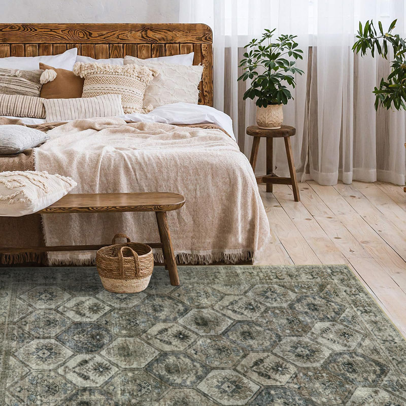  Tapis marocain à motif floral moelleux avec base antidérapante, Rectangle 5 pi x 7 pi