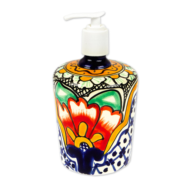  Handmade Puebla Blooms Ceramic Soap Dispenser